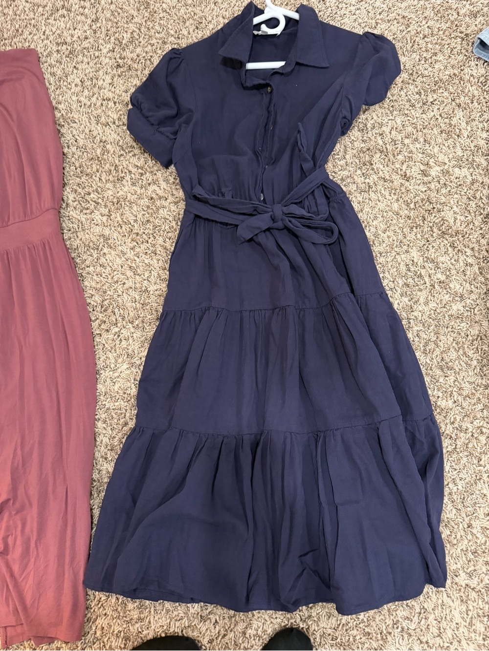 Kaileigh Navy Tiered Shirt Maxi Dress with Tie Waist